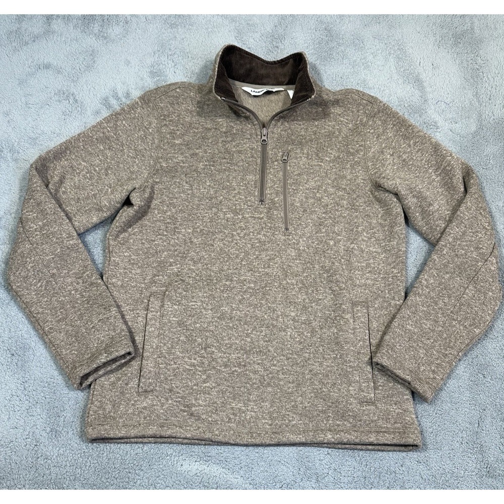 Lands End Sweater Fleece Mens Small Tan 1/4 Zip Pullover Corduroy Mockneck